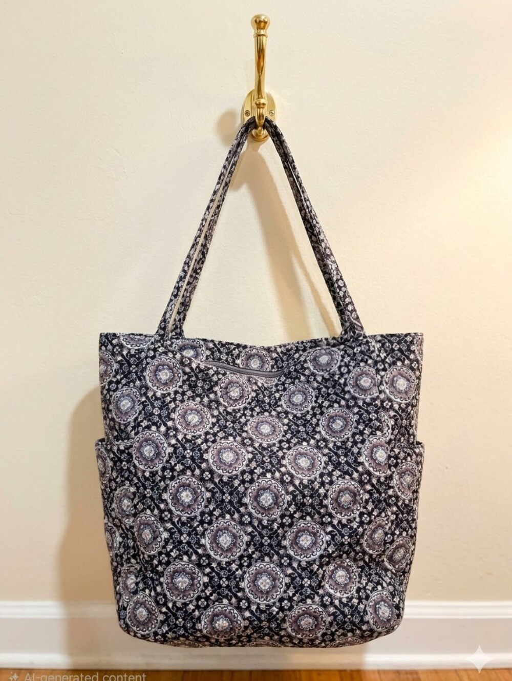 Vera Bradley Quilted Tote  Bag In Charcoal Medallion